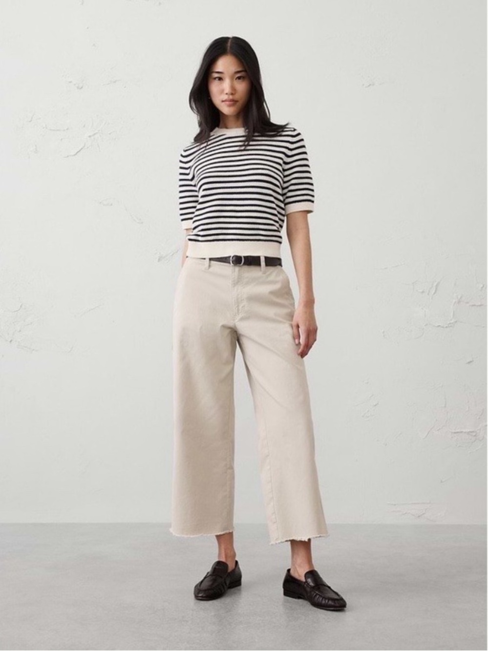 NWT Banana Republic Wide-Leg Cropped Chinos in Light Taupe with Frayed Hem